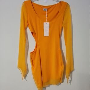 Oh Polly Vibrant Orange Cut Out Bodycon Mini Dress